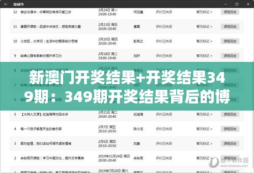 新澳門開獎結果+開獎結果349期：349期開獎結果背后的博弈