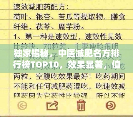 獨家揭秘，中醫(yī)減肥名方排行榜TOP10，效果顯著，值得收藏！
