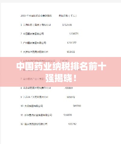 中國藥業(yè)納稅排名前十強揭曉！