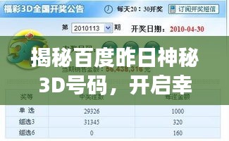 揭秘百度昨日神秘3D號碼，開啟幸運之門探索之旅