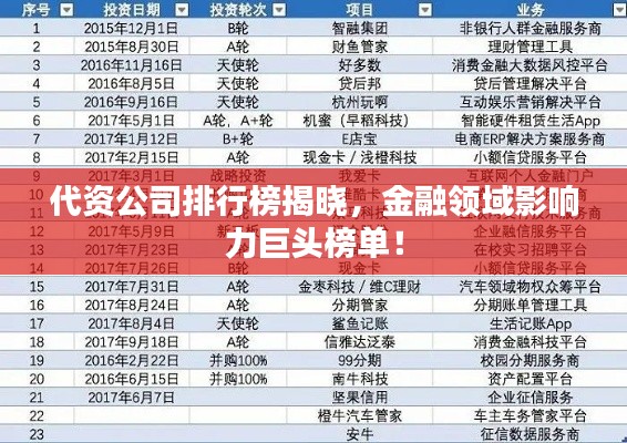 代資公司排行榜揭曉，金融領域影響力巨頭榜單！