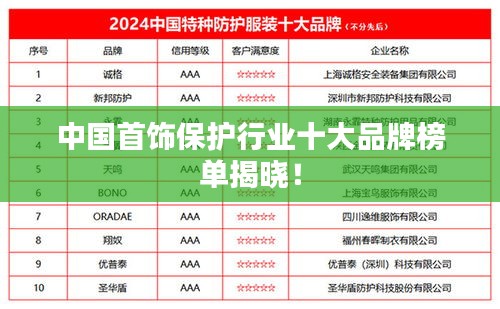 中國首飾保護行業十大品牌榜單揭曉！