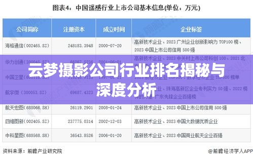 云夢攝影公司行業排名揭秘與深度分析