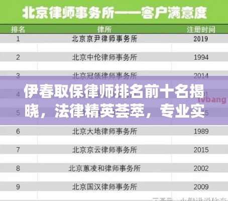 伊春取保律師排名前十名揭曉，法律精英薈萃，專業實力引領業界風潮！