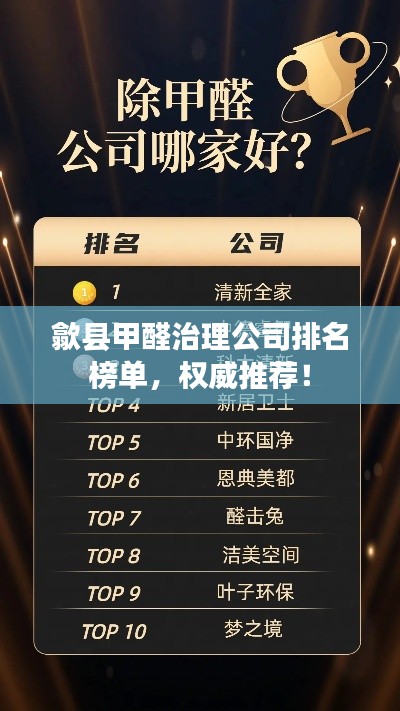 歙縣甲醛治理公司排名榜單，權威推薦！