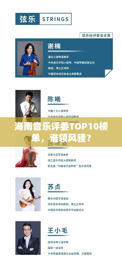 海南音樂評委TOP10榜單，誰領風騷？