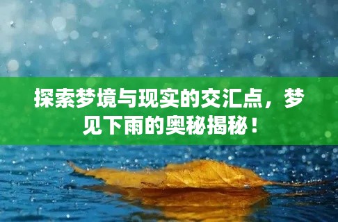 探索夢境與現實的交匯點，夢見下雨的奧秘揭秘！