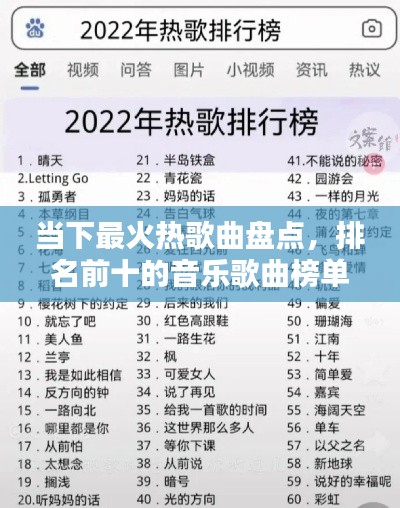 當下最火熱歌曲盤點，排名前十的音樂歌曲榜單